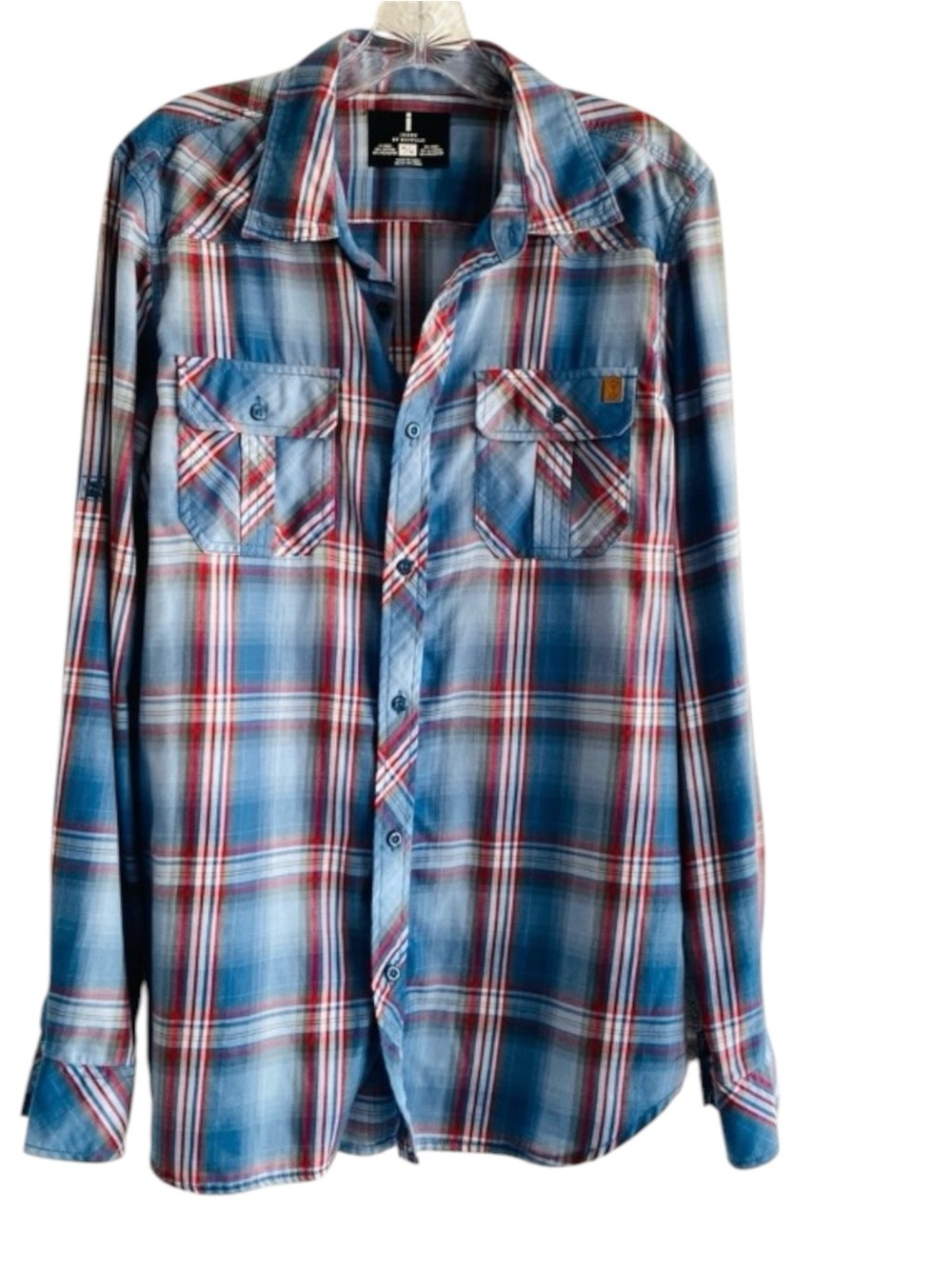 Buffalo David Bitton Shirt Plaid Button Down Medium Blue Cowboy Rodeo Western